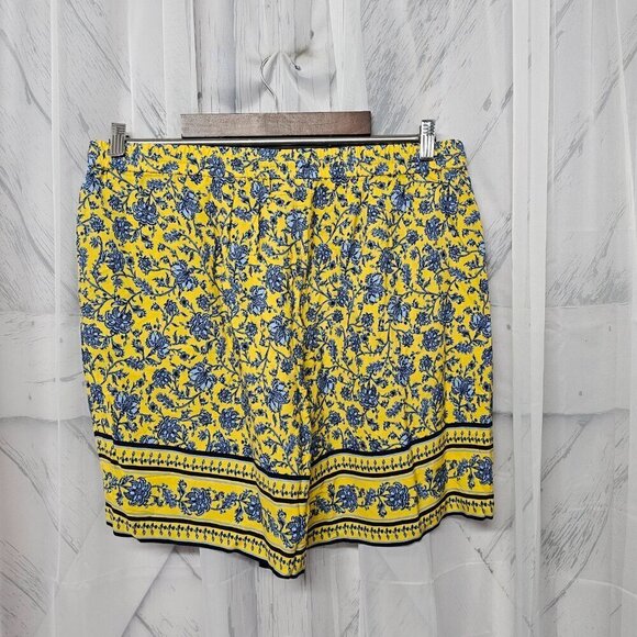 NWOT J. Jill Yellow Blue Floral Boho Tassel Pullon Elastic Waist Comfy Shorts L - Picture 5 of 10